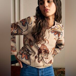 Floral Patterned Beige Tapestry Top
